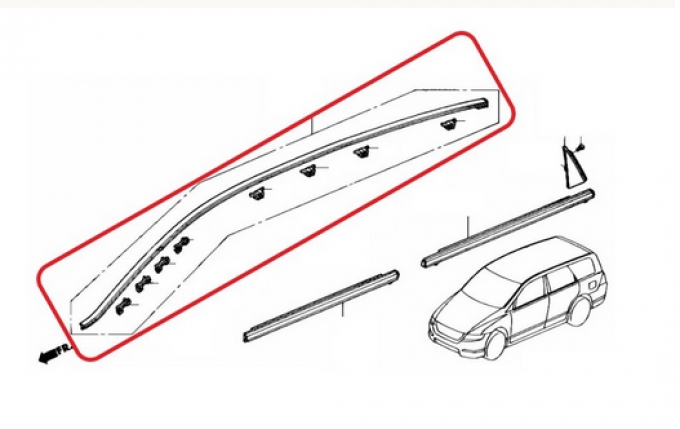 Honda Odyssey RB1 RB2 ปี 2003-2006 ชุดคิ้วหลังคาซ้ายและขวา Molding ASSY., R. drip (RIGHT SIDE) side Molding ASSY., L. drip (LEFT SIDE) side Total of 2 items in 1 set (Pre-order product, takes 25-30 days by ship)